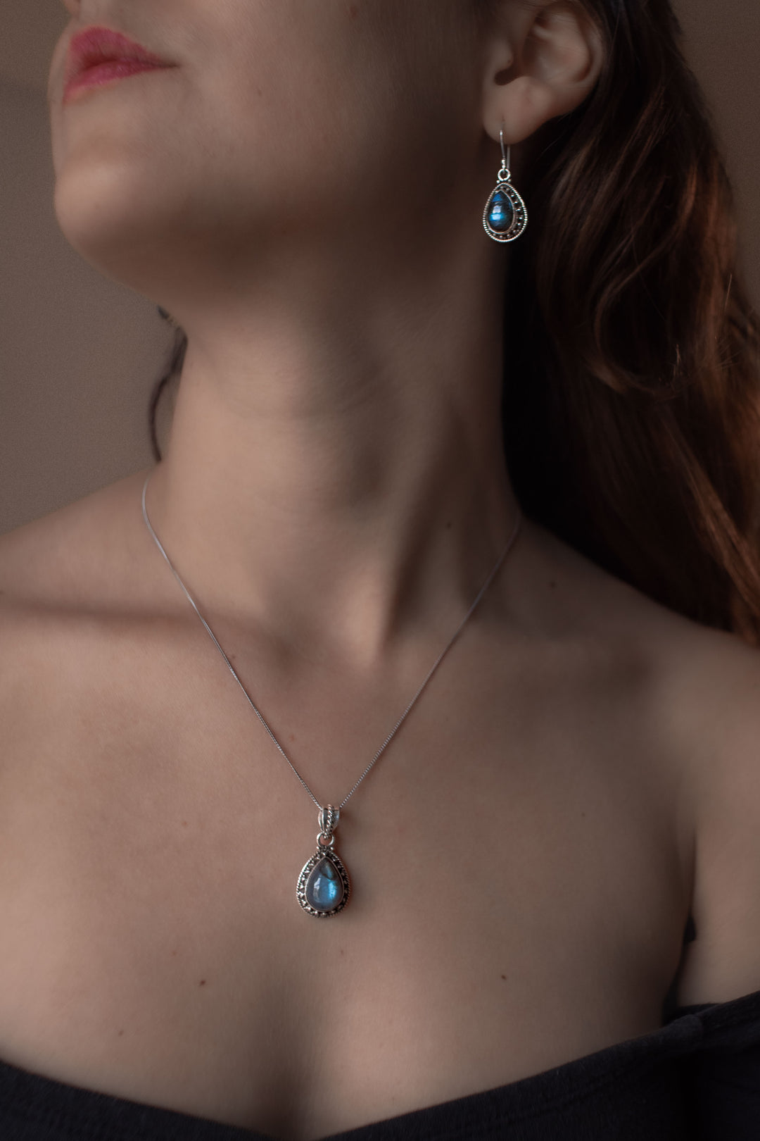 Sivalya Labradorite Necklace and Earrings Set Sterling Silver - Amalfi