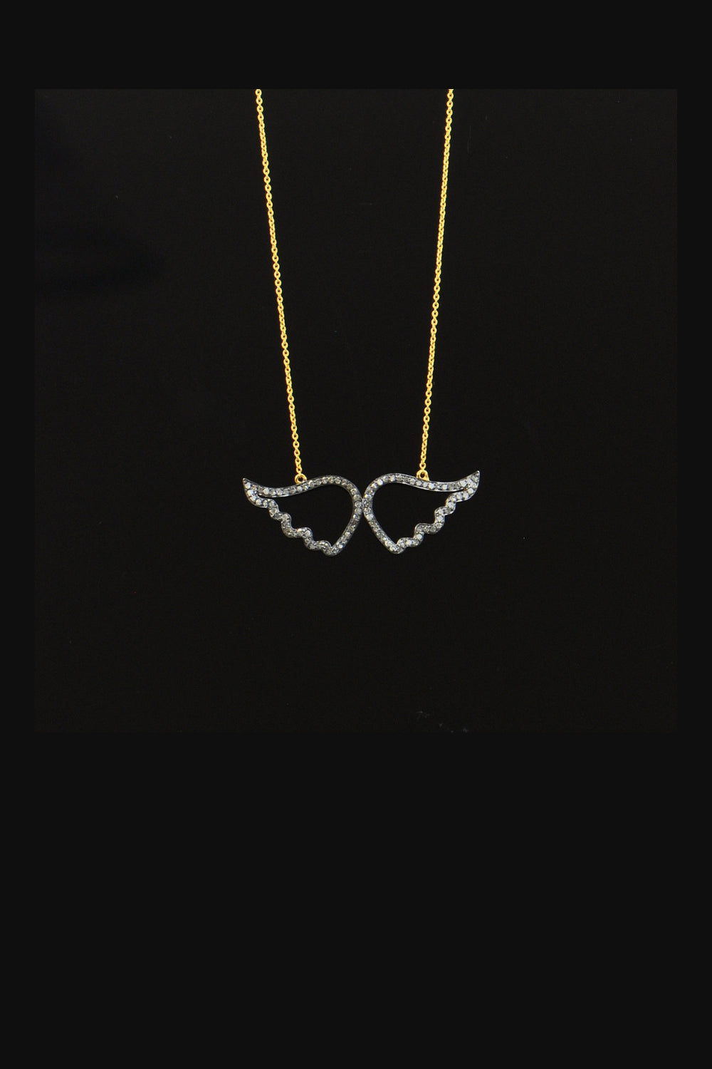 Angel Wings Diamond Necklace Oxidized Sterling Silver | Sivalya