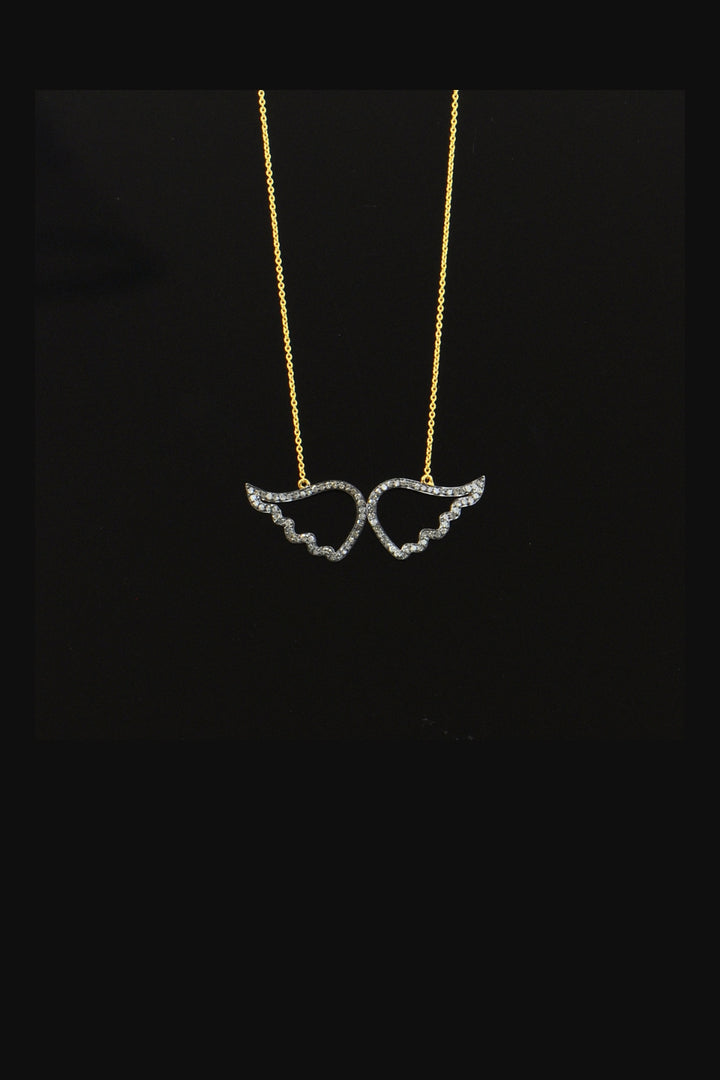 Angel Wings Diamond Necklace Oxidized Sterling Silver | Sivalya