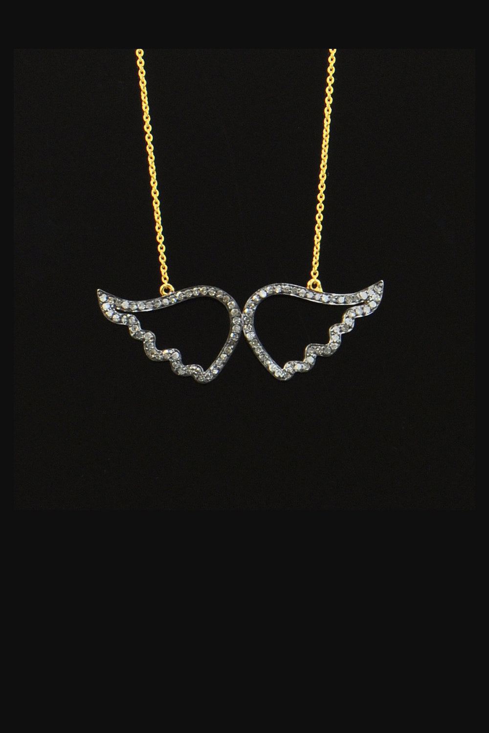 Angel Wings Diamond Necklace Oxidized Sterling Silver | Sivalya