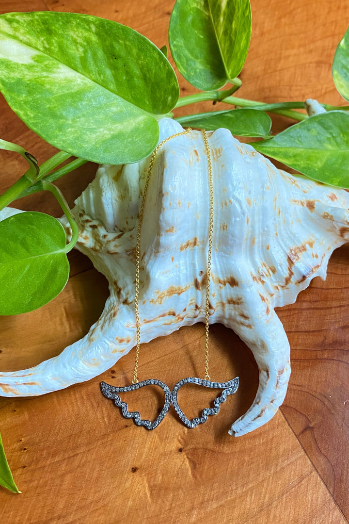 Angel Wings Diamond Necklace Oxidized Sterling Silver | Sivalya