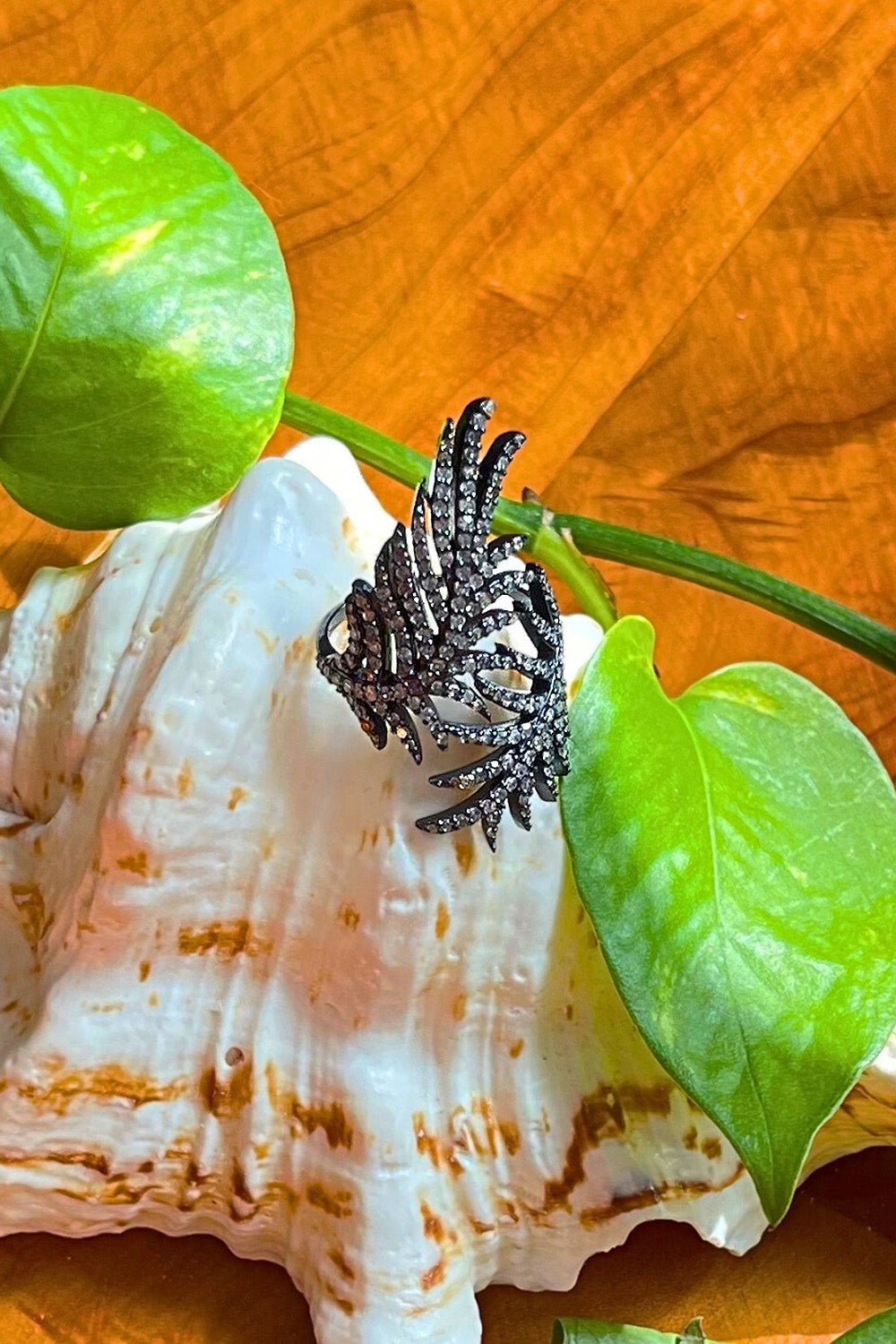 Angel Wings Diamond Ring Oxidized Sterling Silver | Sivalya