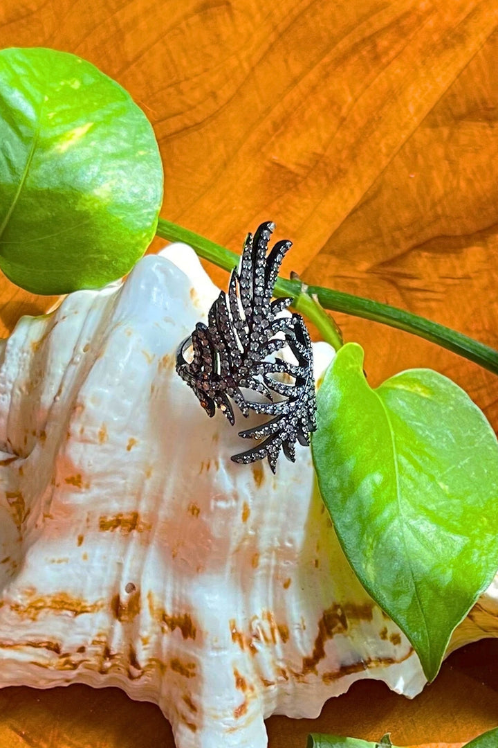 Angel Wings Diamond Ring Oxidized Sterling Silver | Sivalya