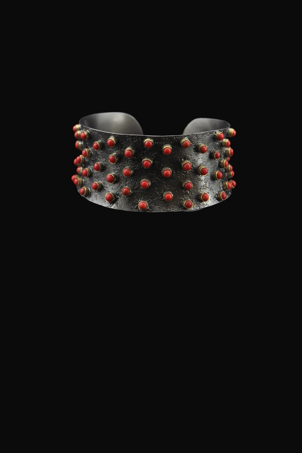 Red Coral Cuff Bracelet in Oxidized Sterling Silver | Sivalya