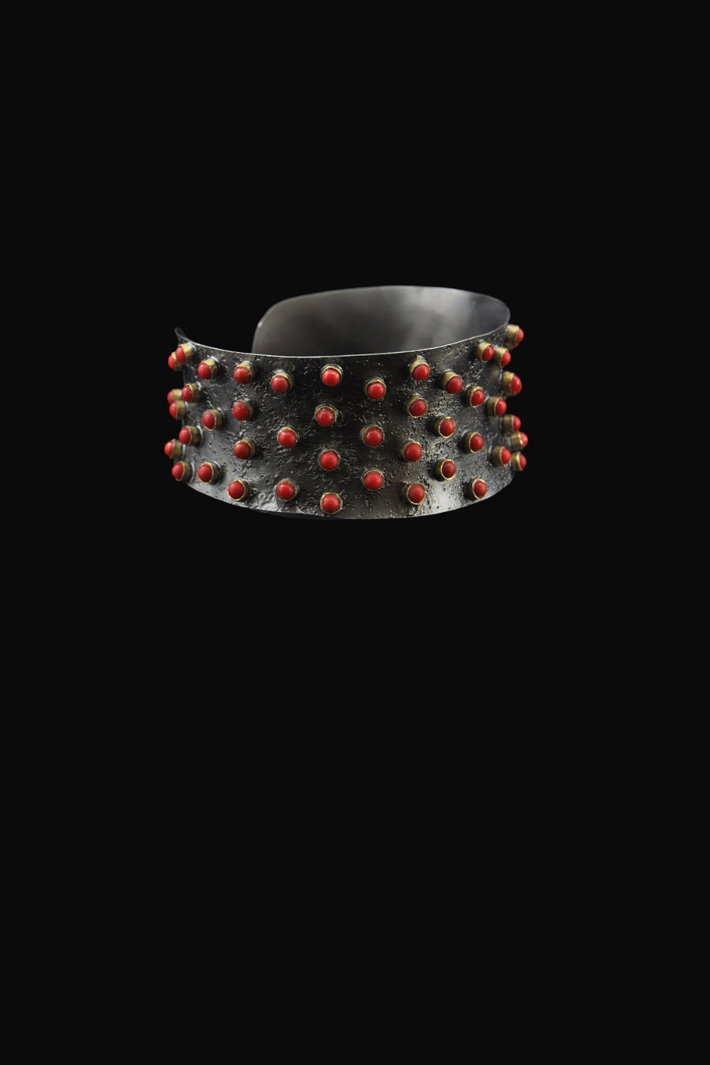 Red Coral Cuff Bracelet in Oxidized Sterling Silver | Sivalya