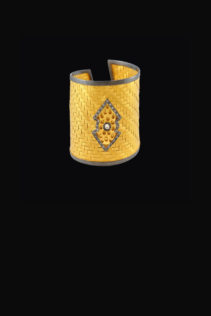 Woven Gold Wide Cuff Bracelet with Diamonds | Sivalya