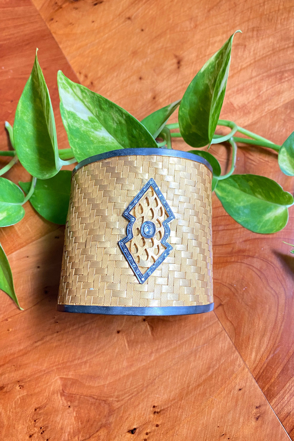 Woven Gold Wide Cuff Bracelet with Diamonds | Sivalya