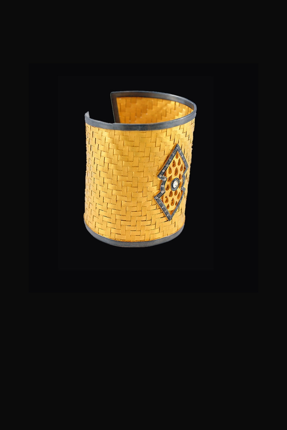 Woven Gold Wide Cuff Bracelet with Diamonds | Sivalya