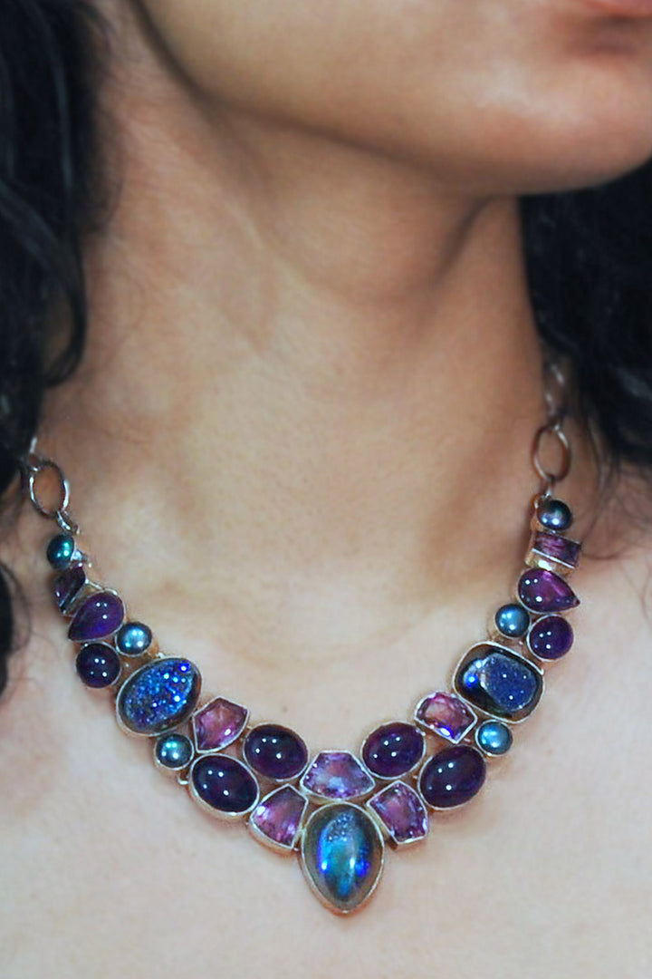 Sivalya Aura Rainbow Druzy Statement Necklace - Multi Gemstone