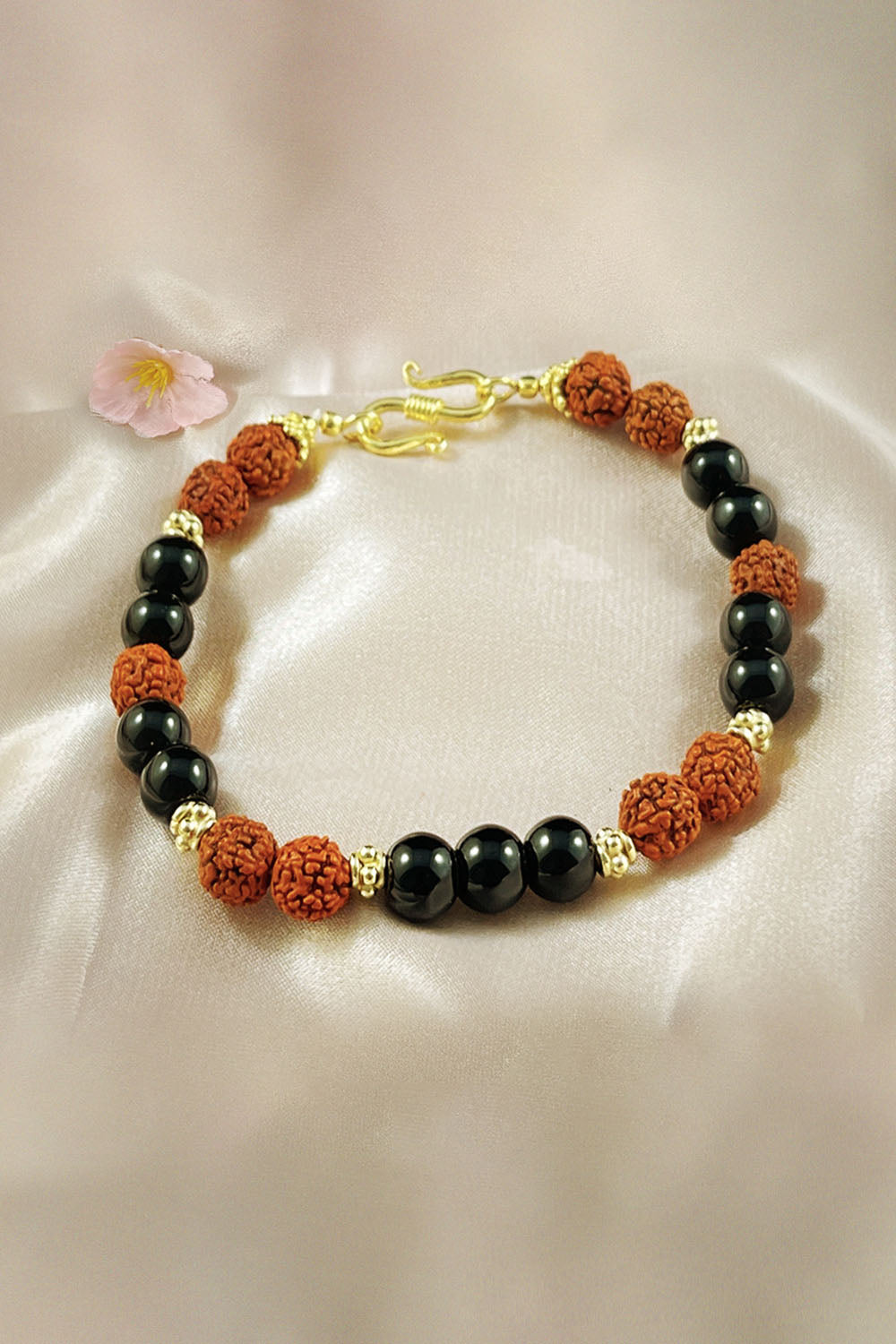 Sivalya Bala Rudraksha and Black Onyx Wrist Mala Gold