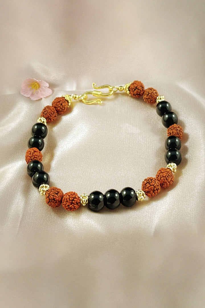 Sivalya Bala Rudraksha and Black Onyx Wrist Mala Gold