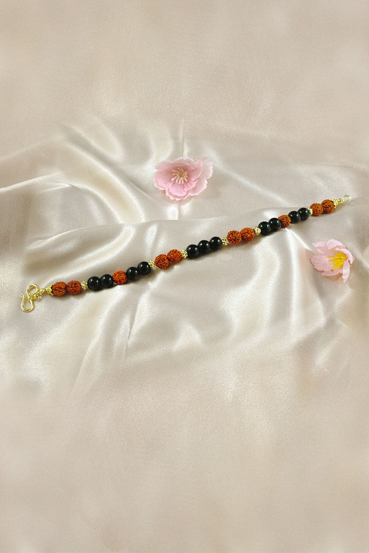 Sivalya Bala Rudraksha and Black Onyx Wrist Mala Gold