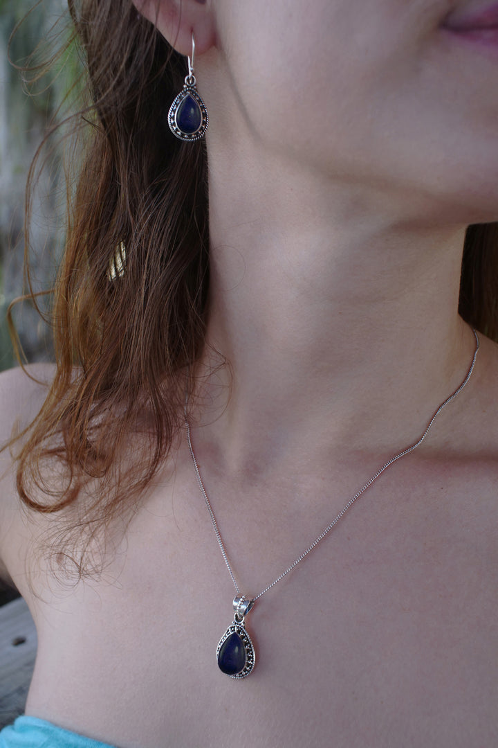 Sivalya Black Onyx Necklace and Earrings Set Sterling Silver - Amalfi