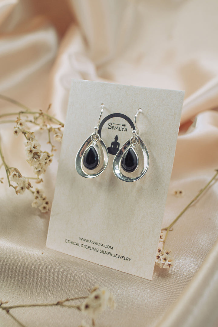 Sivalya Black Onyx Earrings Silver - Aura Drops