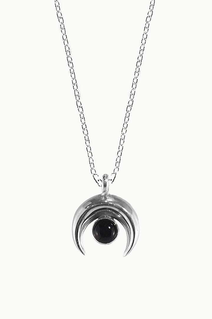 Black Onyx Silver Necklace - Crescent Moon