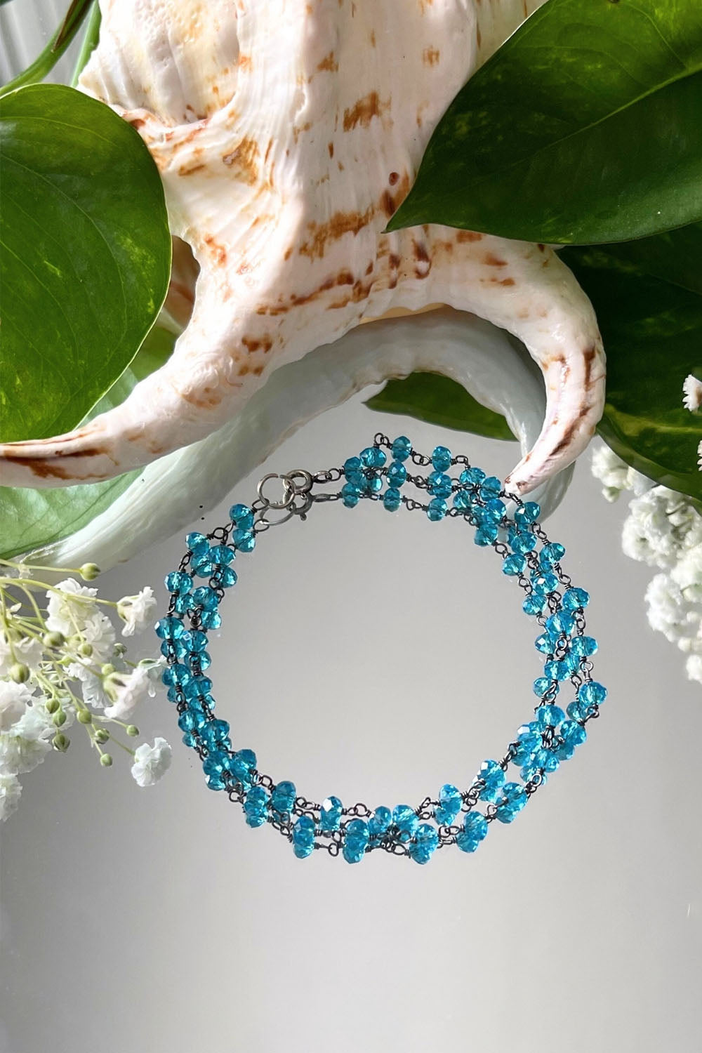 Sivalya Blue Topaz Beaded Link Chain Bracelet