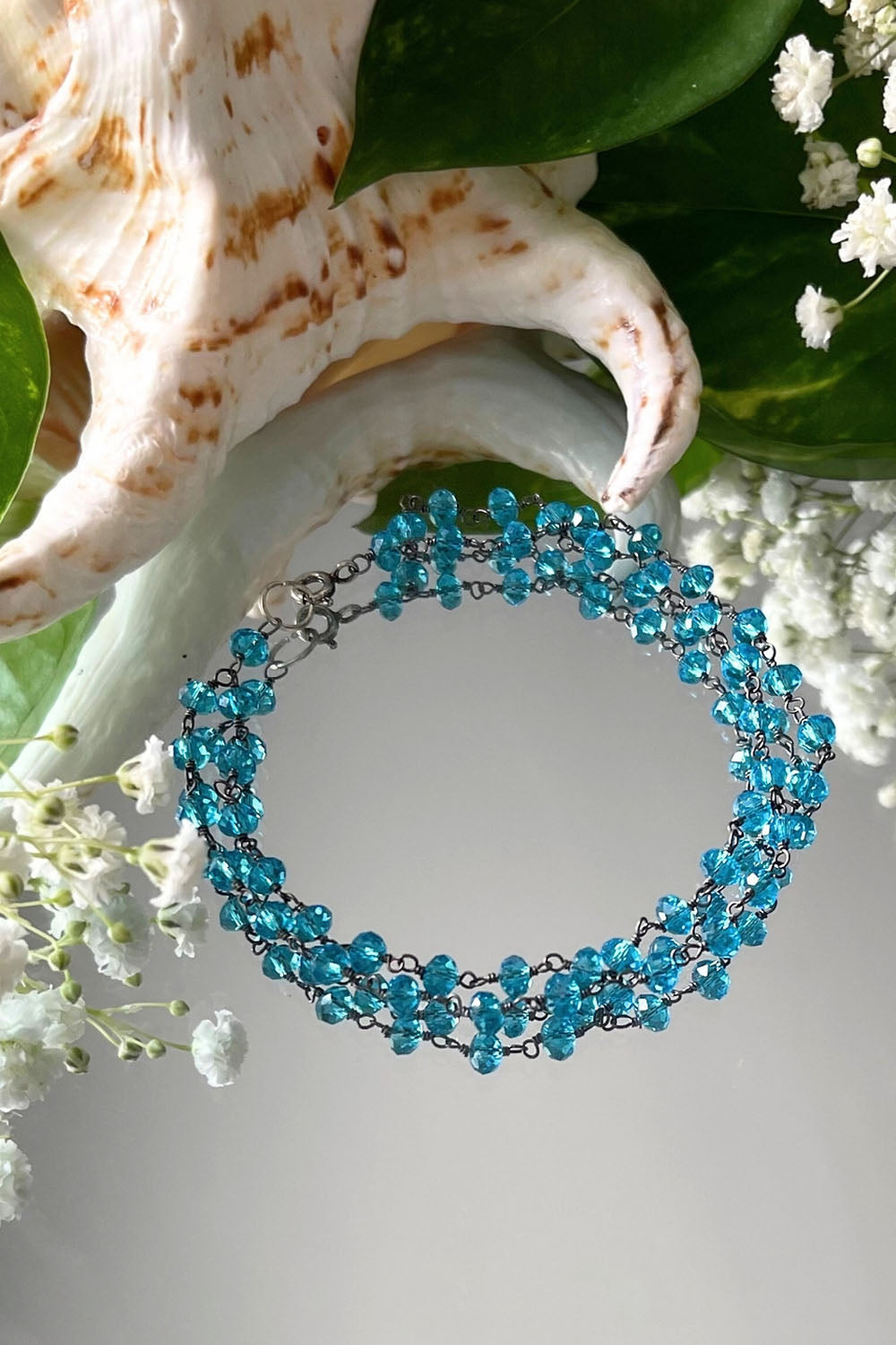 Sivalya Blue Topaz Beaded Link Chain Bracelet