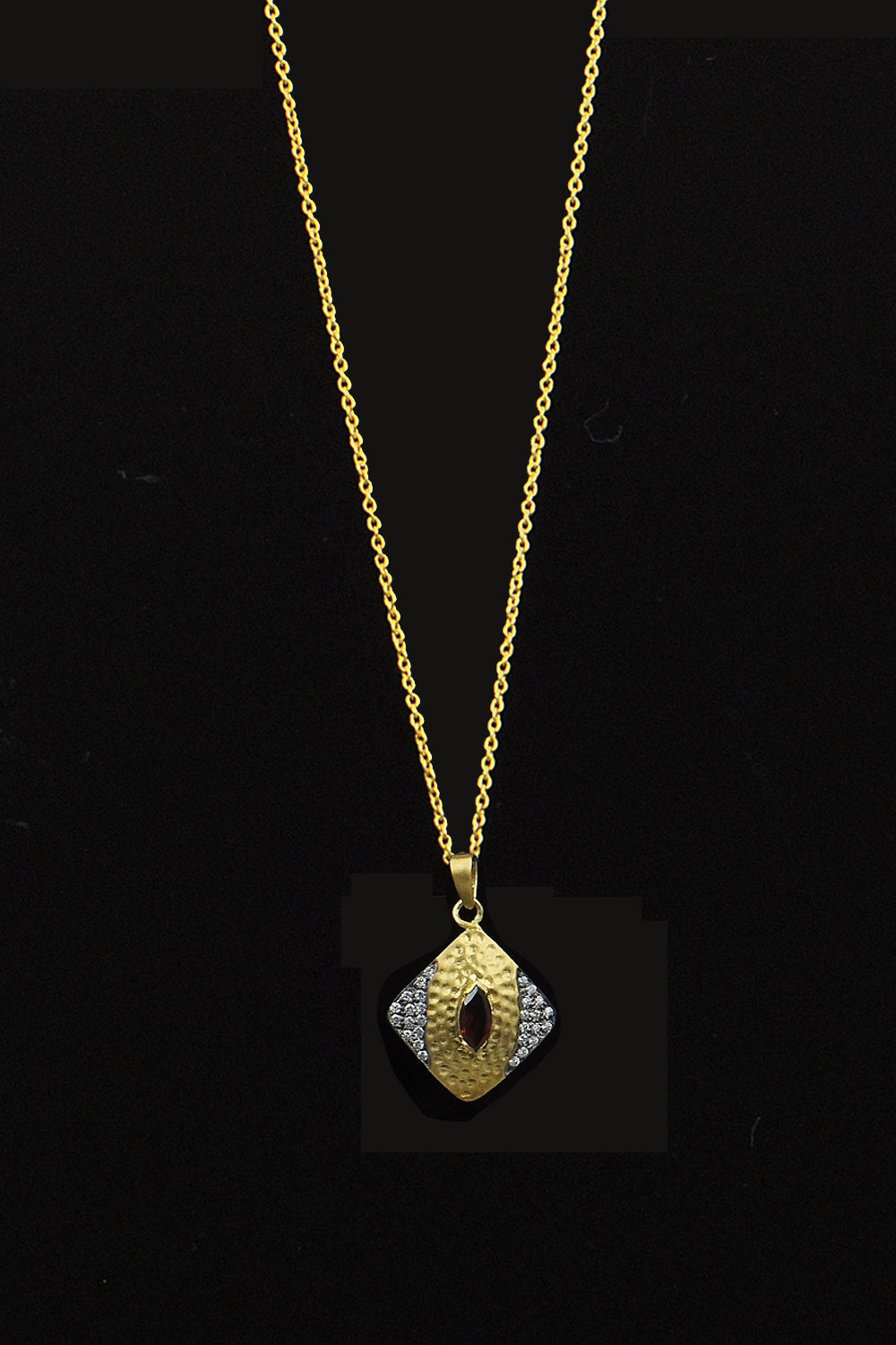 Radiant Garnet and Polki Diamond Two-Tone Gold Pendant Necklace | Sivalya