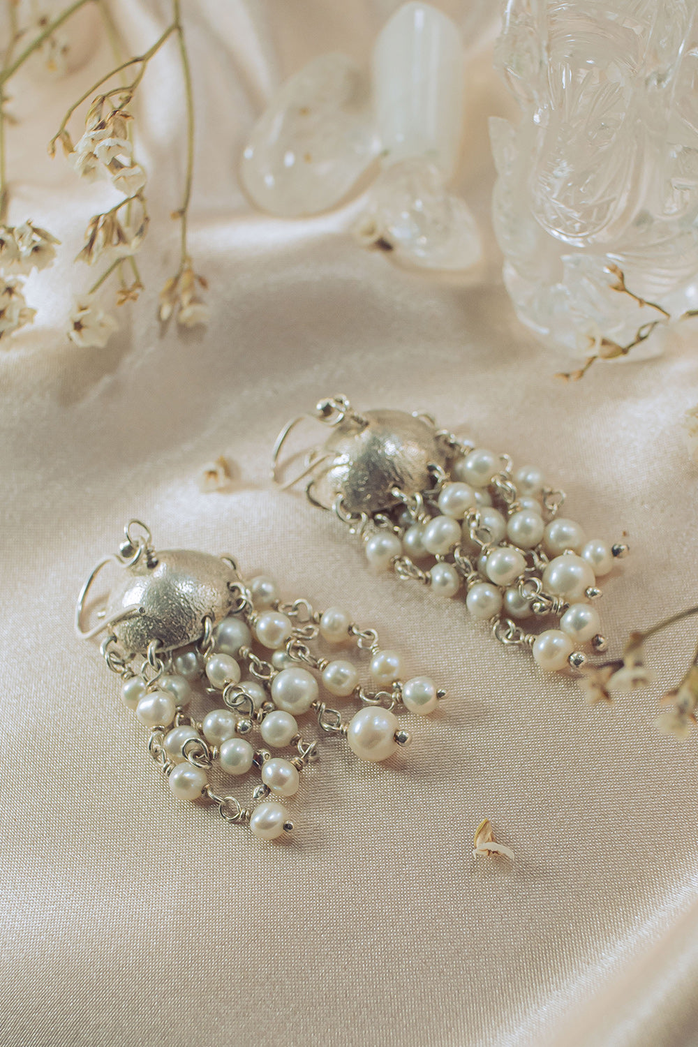 Sivalya Cascade Pearls Chandelier Earrings Sterling Silver - Ivory