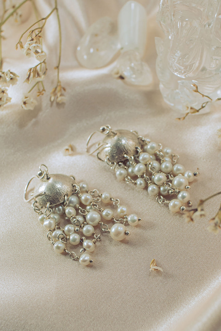 Sivalya Cascade Pearls Chandelier Earrings Sterling Silver - Ivory