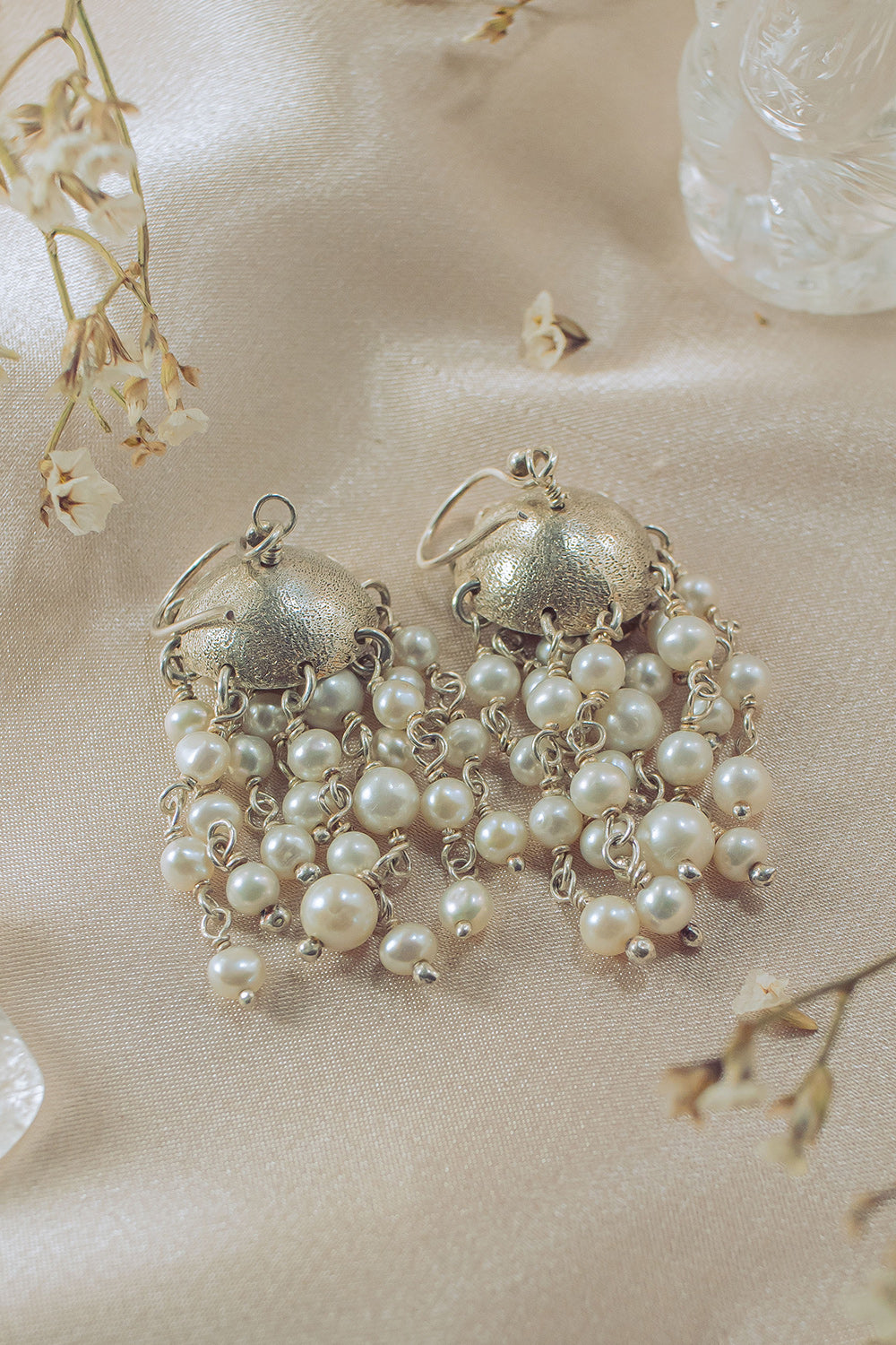 Sivalya Cascade Pearls Chandelier Earrings Sterling Silver - Ivory