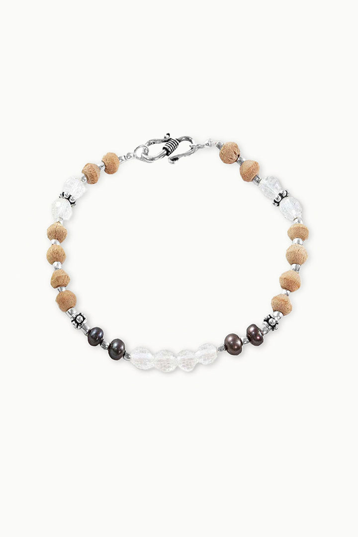 Sivalya Celestial Tulsi and Crystal Wrist Mala Sterling Silver