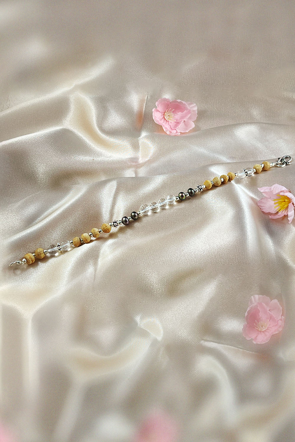 Sivalya Celestial Tulsi and Crystal Wrist Mala Sterling Silver