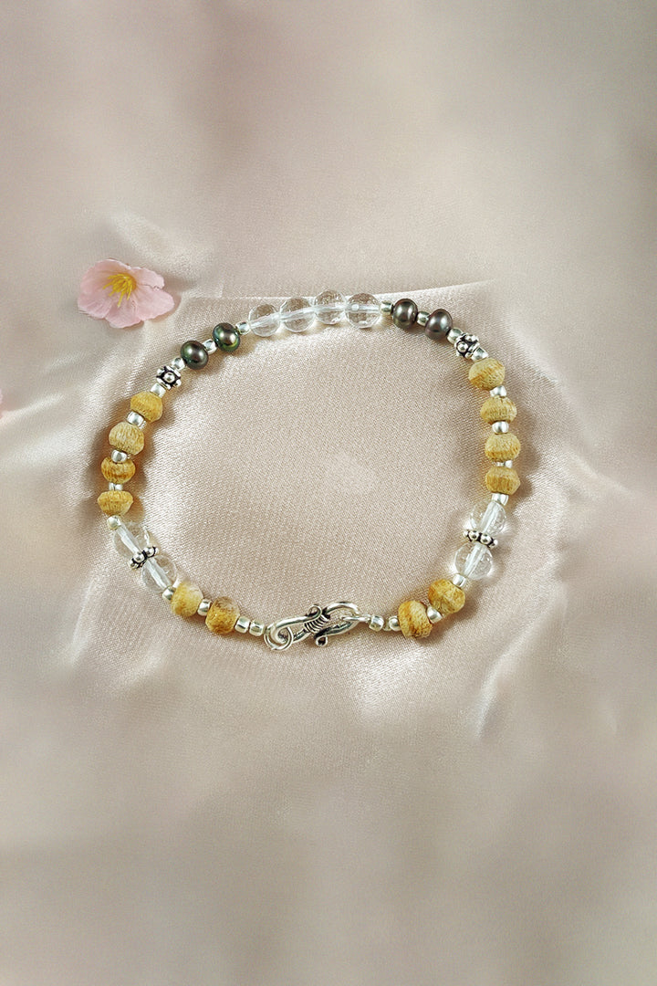 Sivalya Celestial Tulsi and Crystal Wrist Mala Sterling Silver