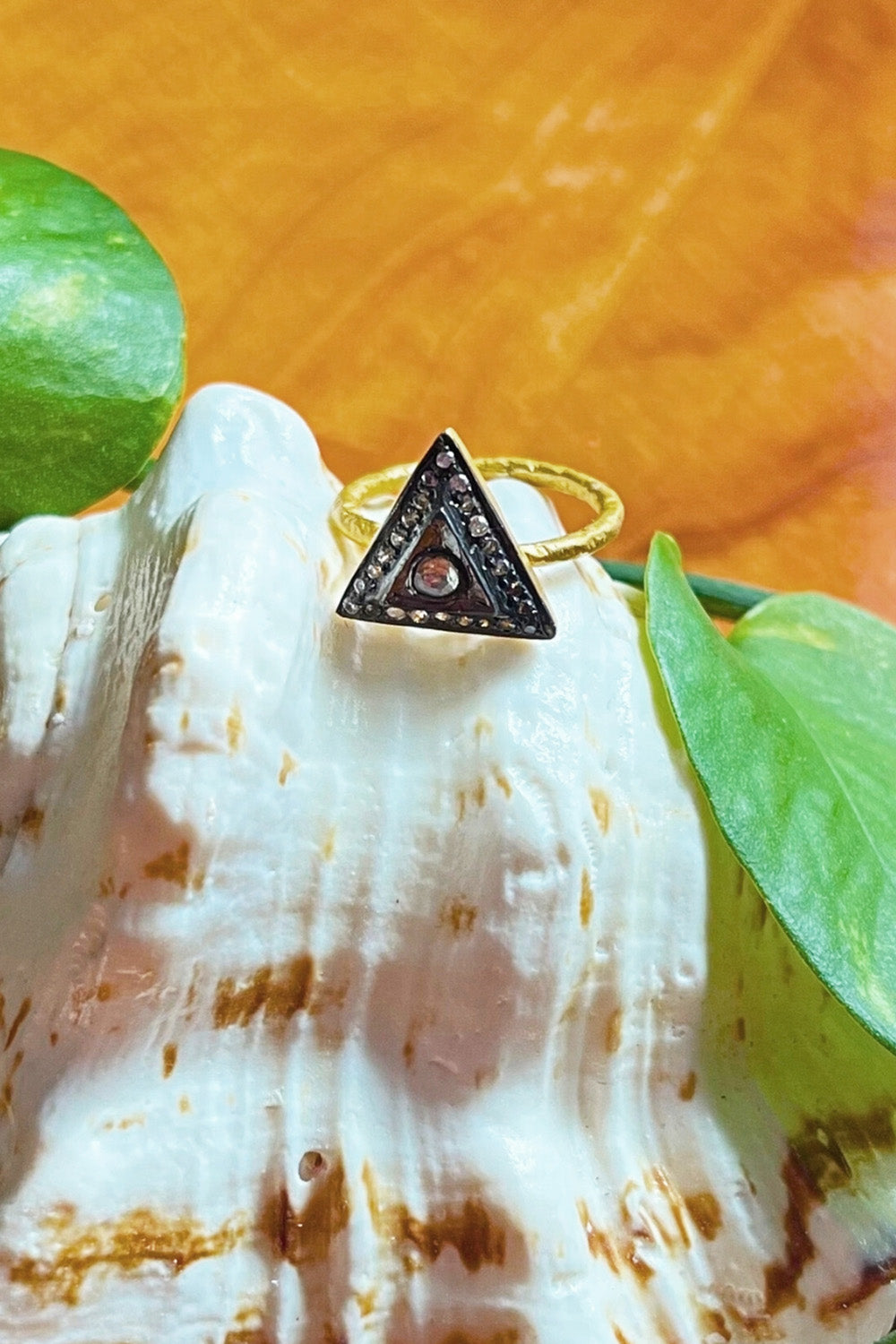 Radiant Glow Delta Ring with Diamonds in Two Tone Gold | Sivalya