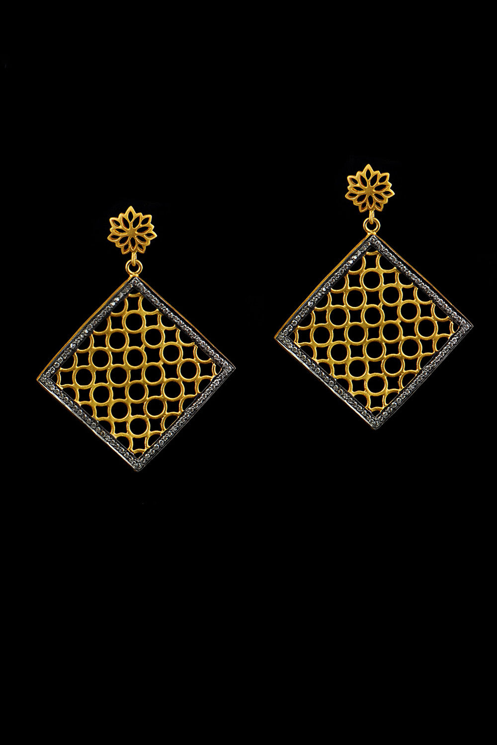 Contemporary Polki Diamonds Filigree Earrings in Gold | Sivalya