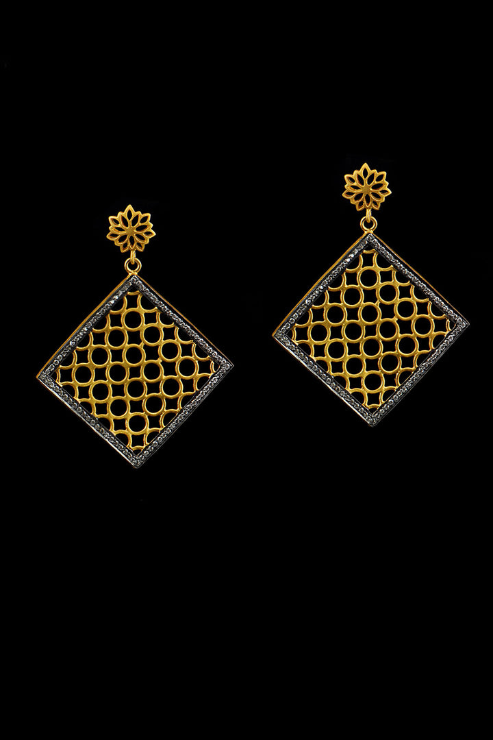 Contemporary Polki Diamonds Filigree Earrings in Gold | Sivalya