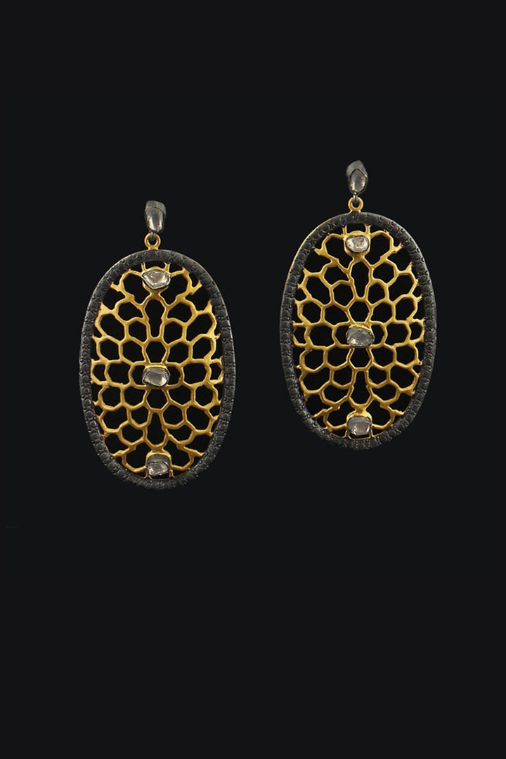 Gold Vermeil Two-Tone Filigree Earrings with Polki Diamonds | Sivalya