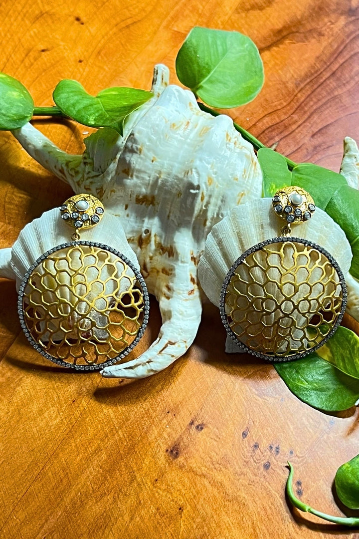 Filigree Gold Hoop Earrings with Polki Diamonds | Sivalya