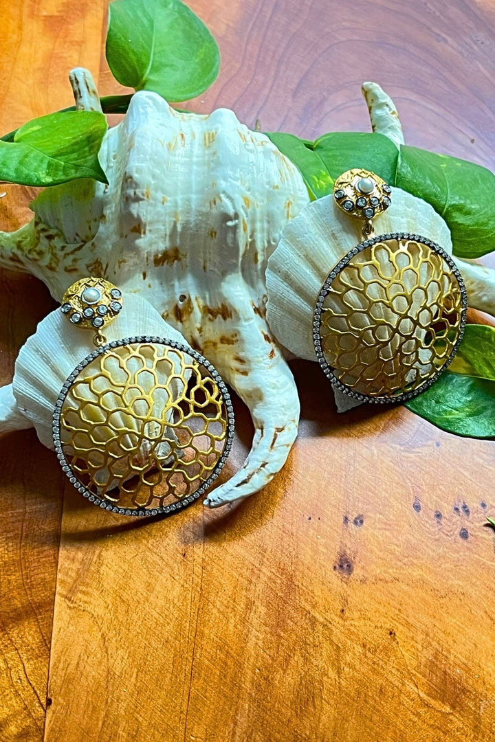 Filigree Gold Hoop Earrings with Polki Diamonds | Sivalya