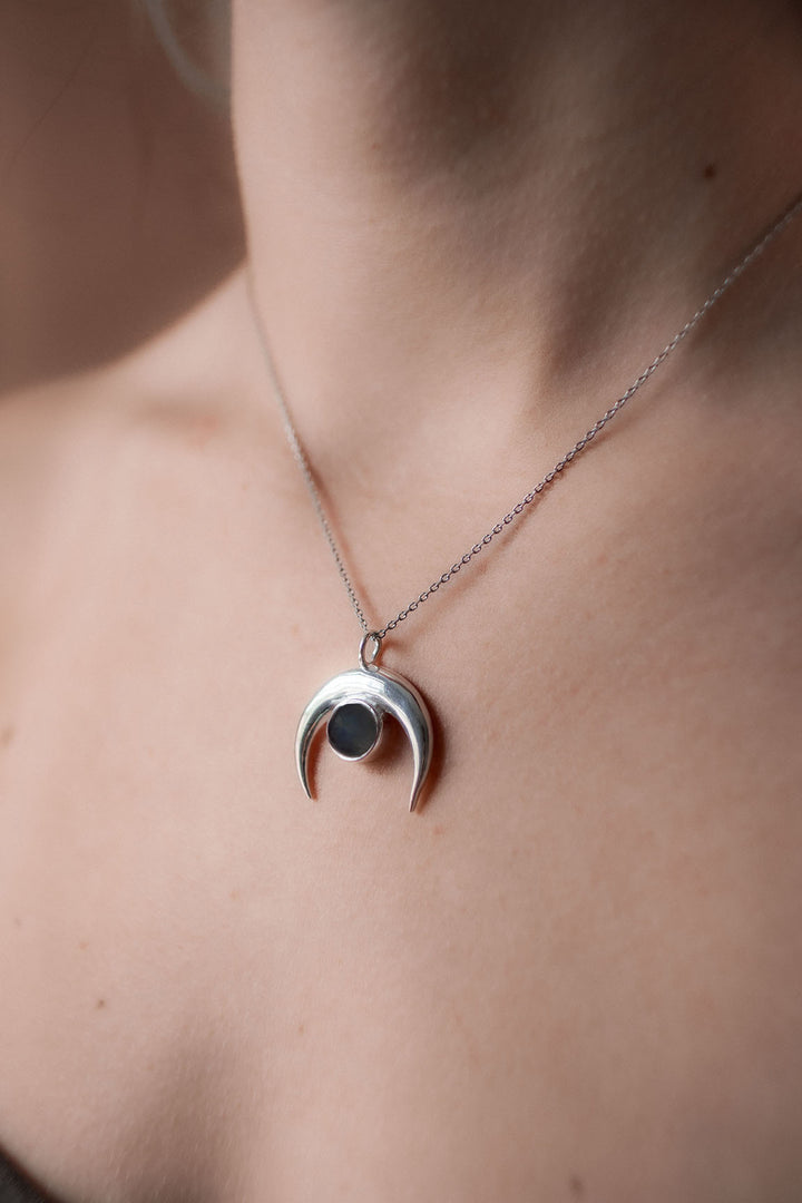 Black Onyx Silver Necklace - Crescent Moon