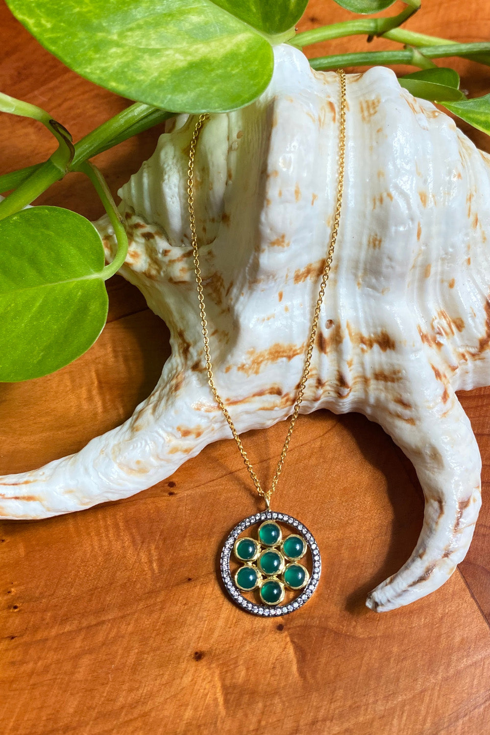 Elysian Chrysoprase and Polki Diamond Gold Pendant Necklace | Sivalya