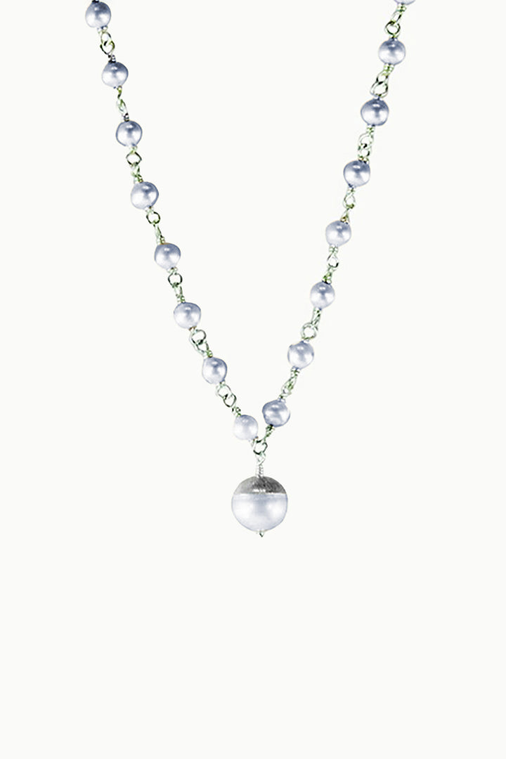 Sivalya Dainty Pearl Drop Necklace Sterling Silver - Dove