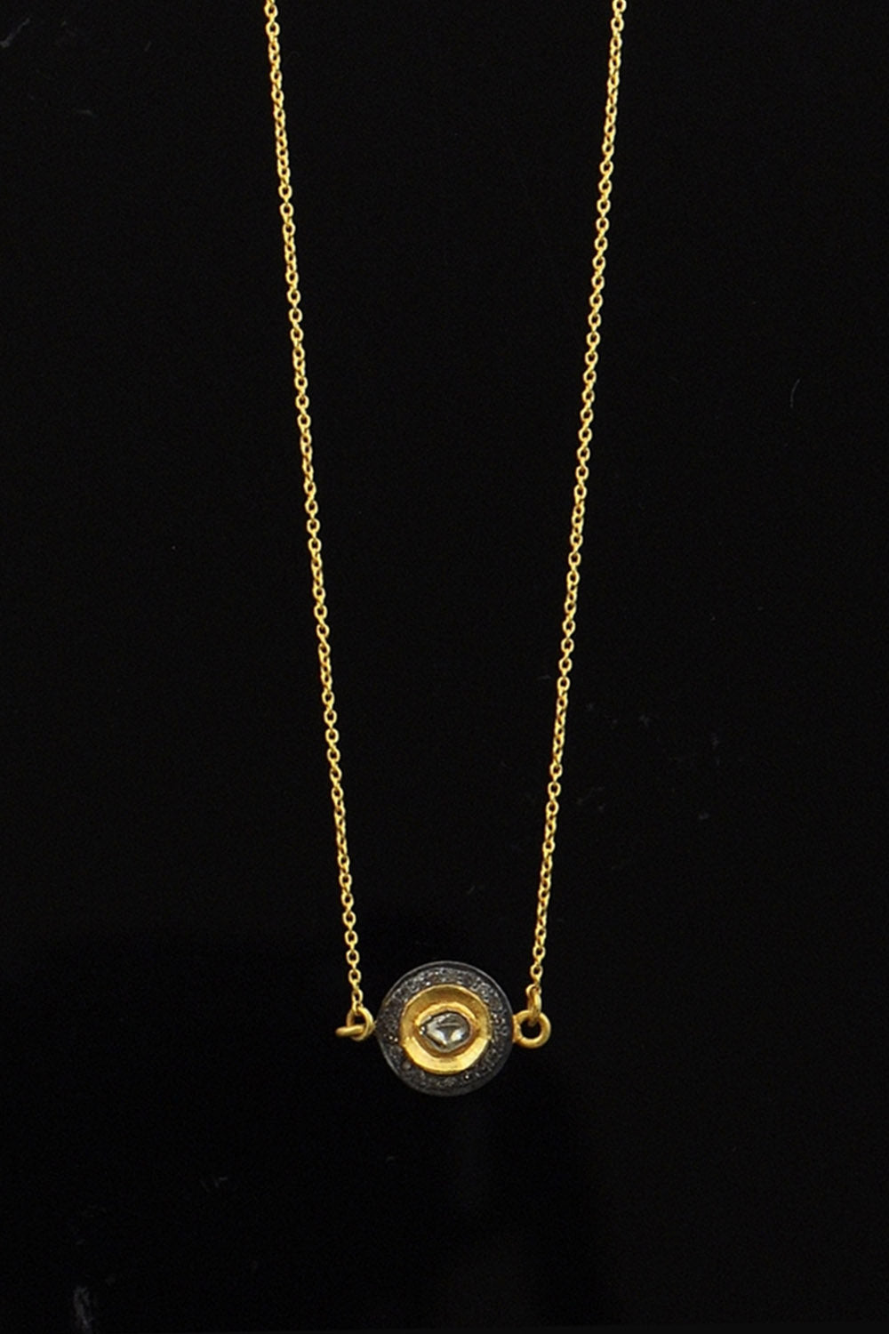 Radiant Glow Circular Gold Pendant Necklace with Diamonds | Sivalya