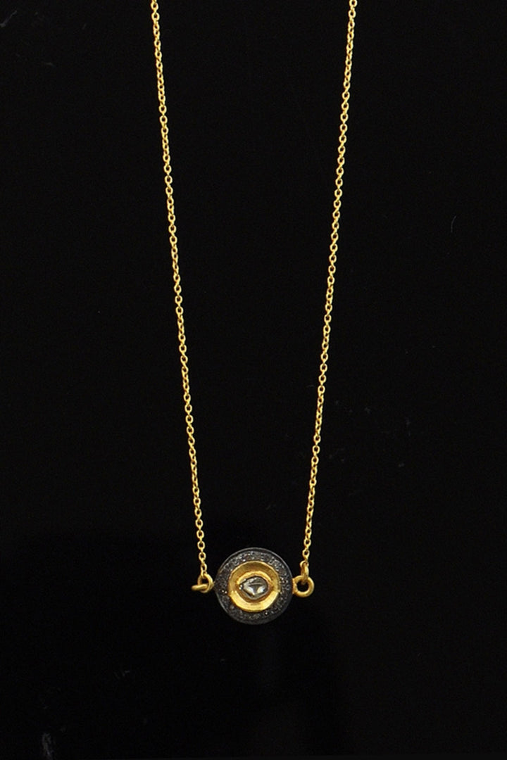 Radiant Glow Circular Gold Pendant Necklace with Diamonds | Sivalya