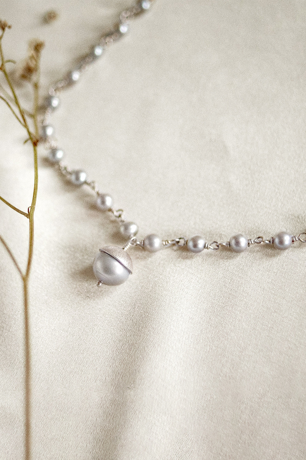 Sivalya Dainty Pearl Drop Necklace Sterling Silver - Dove