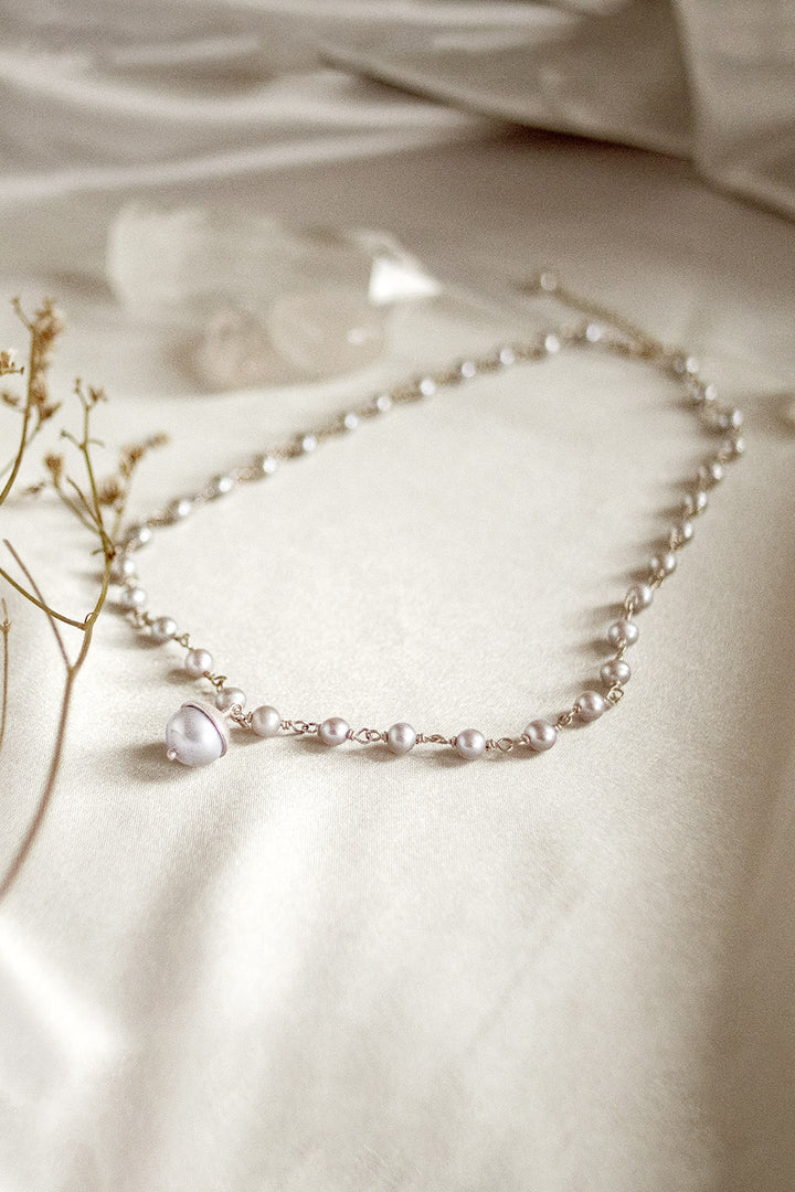 Sivalya Dainty Pearl Drop Necklace Sterling Silver - Dove