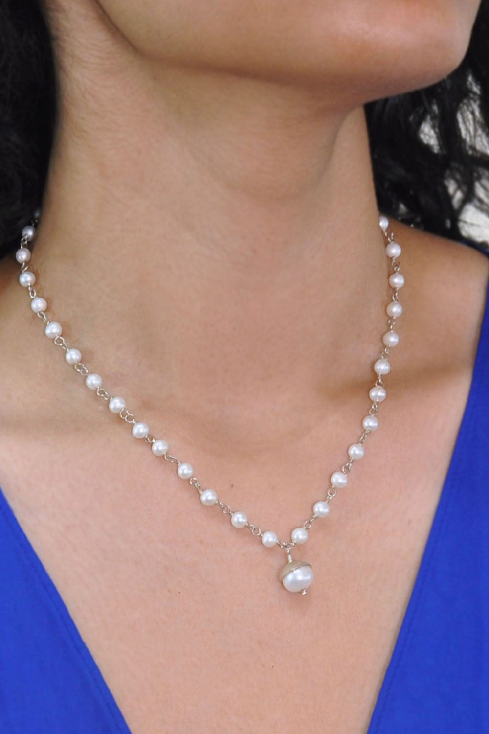 Sivalya Dainty Pearl Drop Necklace Sterling Silver - Ivory