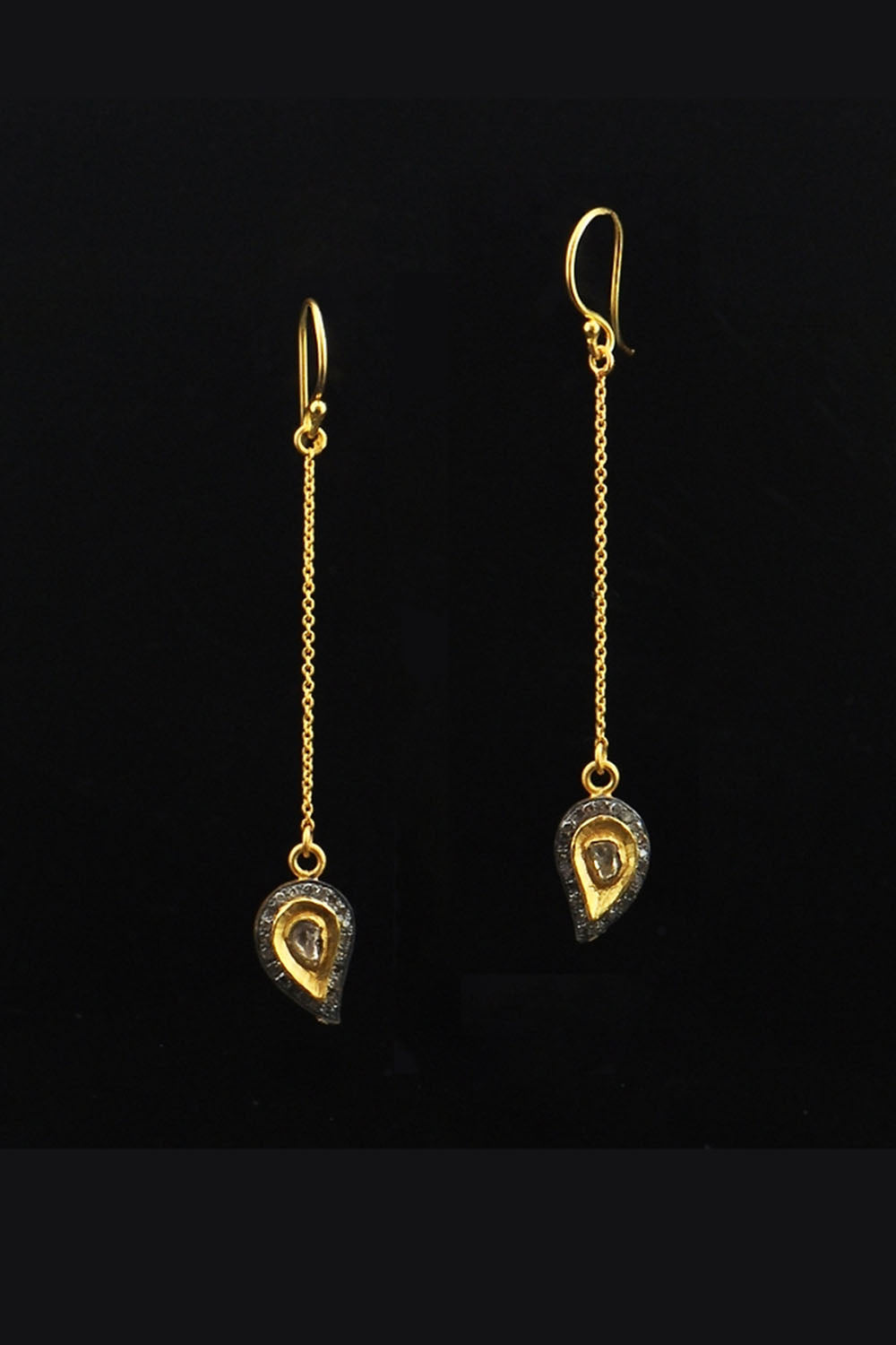 Paisley Diamonds and Gold Long Dangle Drop Earrings | Sivalya