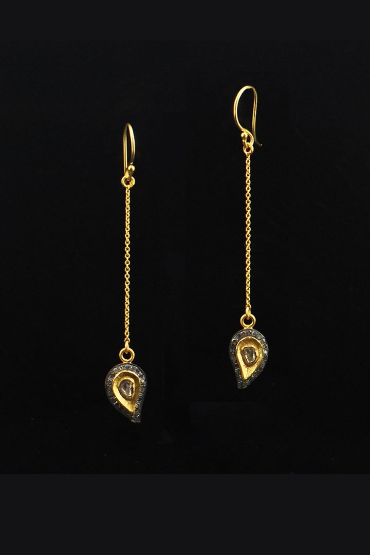 Paisley Diamonds and Gold Long Dangle Drop Earrings | Sivalya