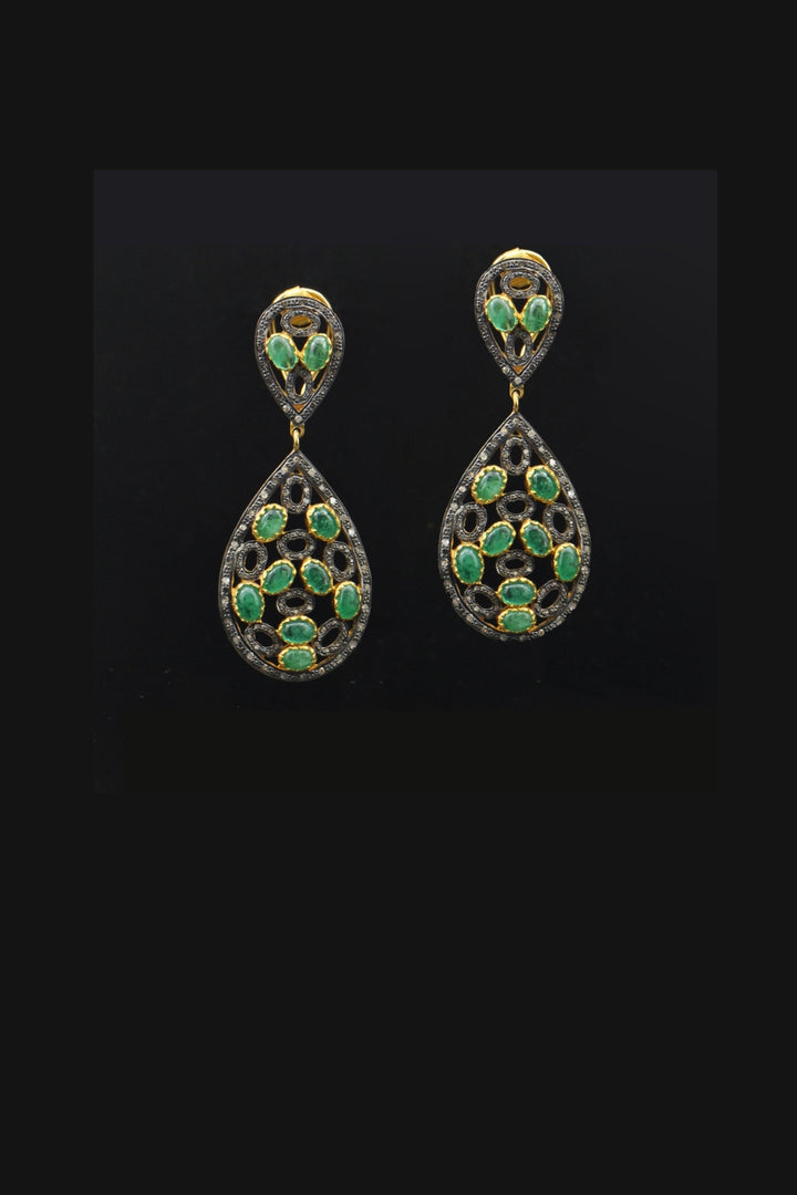 Royale Emerald Cabochons and Diamond Earrings Gold | Sivalya
