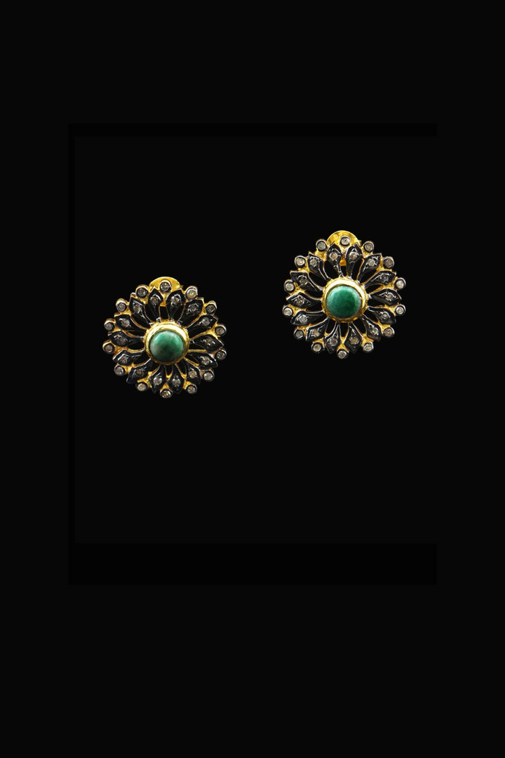 Blossom Emerald and Diamond Flower Stud Earrings Gold