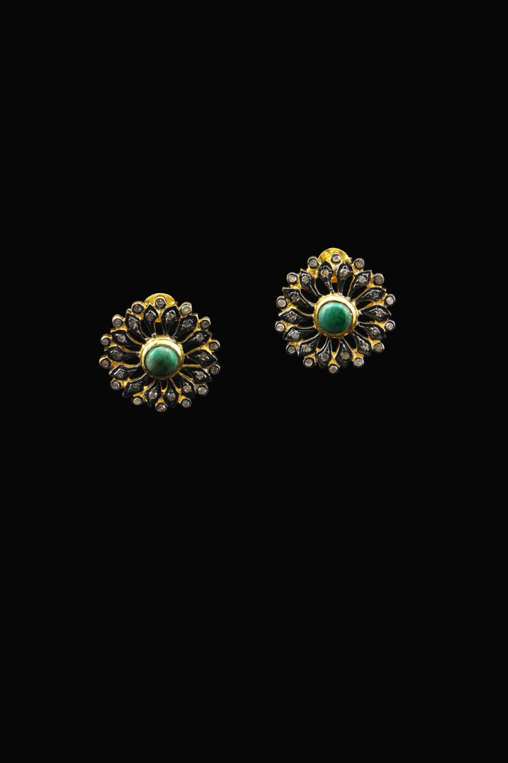 Blossom Emerald and Diamond Flower Stud Earrings Gold