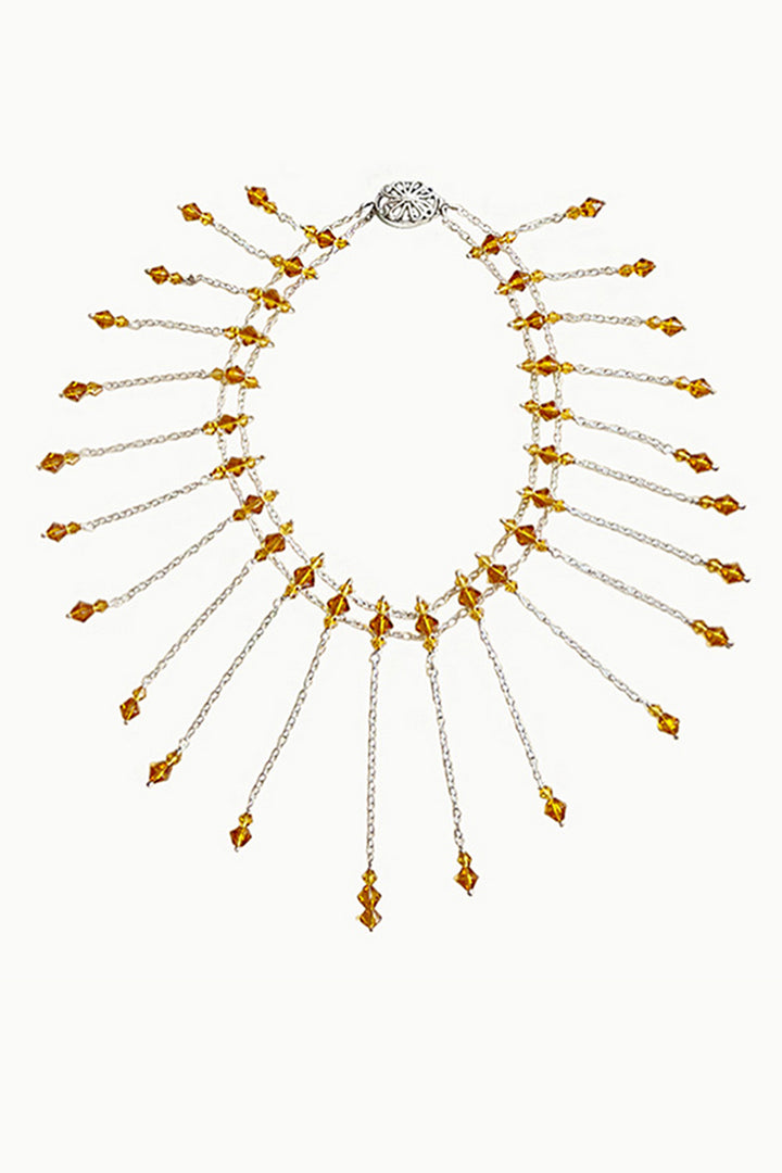 Sivalya Exquisite Golden Swarovski Crystals Cascading Choker Sterling Silver