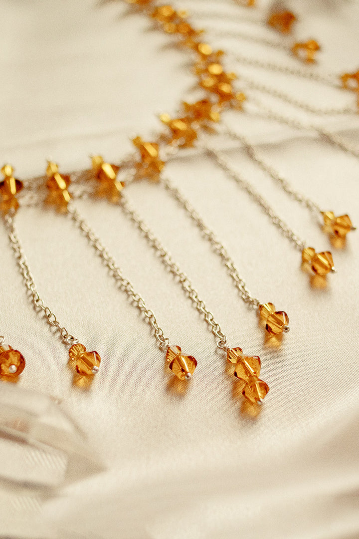 Sivalya Exquisite Golden Swarovski Crystals Cascading Choker Sterling Silver