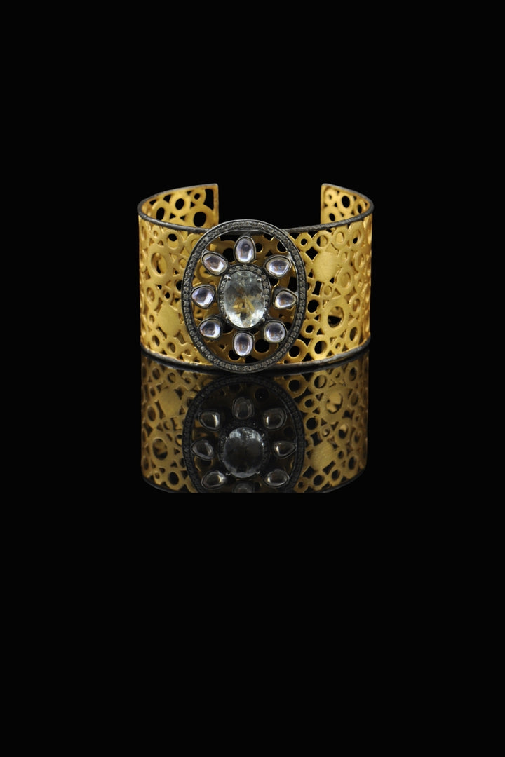 Textured Gold Cuff Bracelet with Polki Diamonds | Sivalya